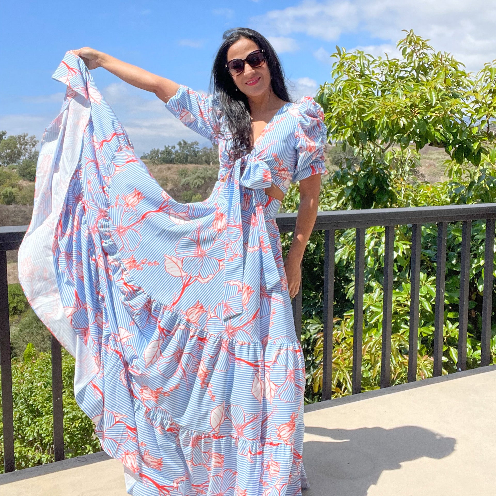 Ocean Flow - Silk Viscose Set Flowy Top & Maxi Skirt with Pockets - The Navy Day x Small Ocean Flow - Silk Viscose Set Flowy Top & Maxi Skirt with Pockets - The Navy Day x Small