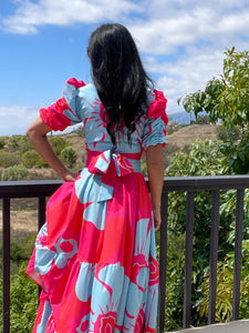 Ocean flow set of blouse and skirt - Teal wave