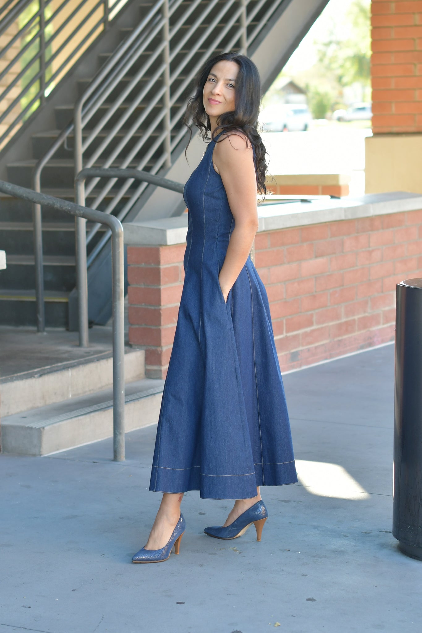 a line denim maxi dress A Line Denim Maxi Dress