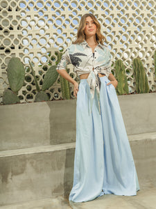 Palazzo linen pants - Light blue
